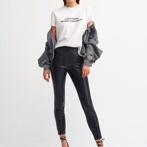Faux Leather Skinny Pants with Slit Hem